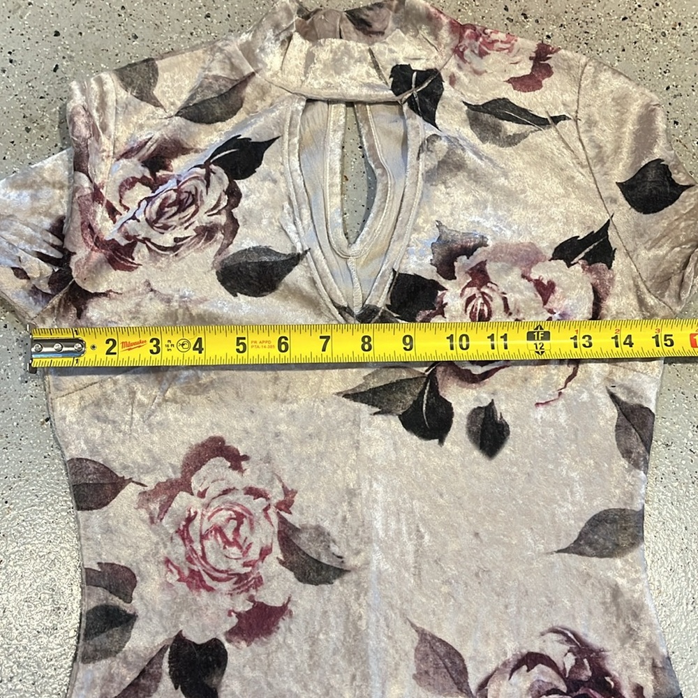CHARLOTTE RUSSE LONG SLEEVE HIGH NECK ROSE PRINT VELOUR BODYSUIT MULTI SIZE S - Picture 13 of 15